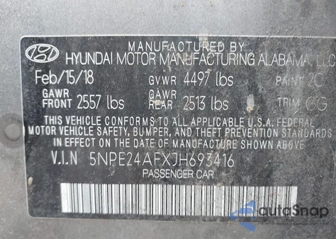 2018 Hyundai Sonata Se из США, поврежденный, VIN 5NPE24AFXJH693416